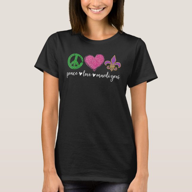 Camiseta Peace Sign Heart Fleur De Lys Hippie Peace Love Ma (Frente)