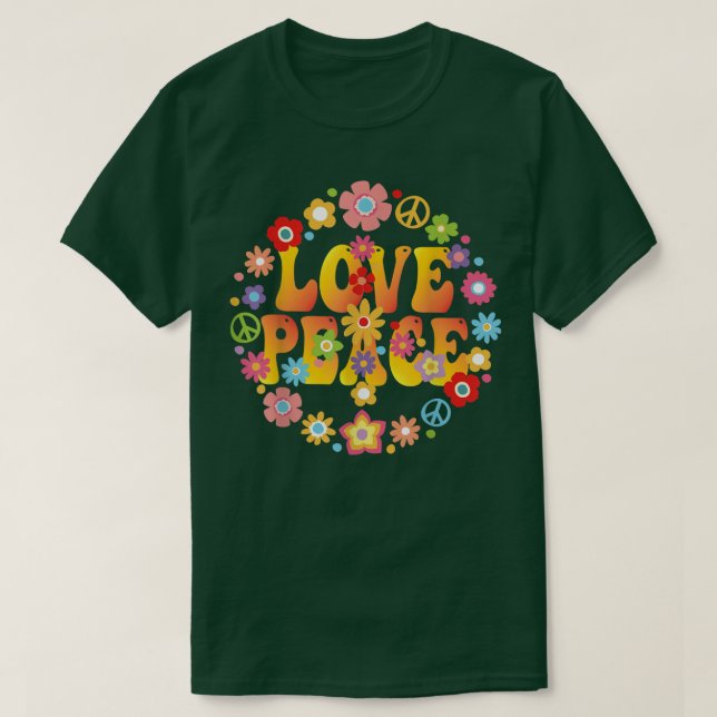 Camiseta PEACE SIGN LOVE 1960s 1970s  Tie Dye Groovy Hippie (Frente do Design)