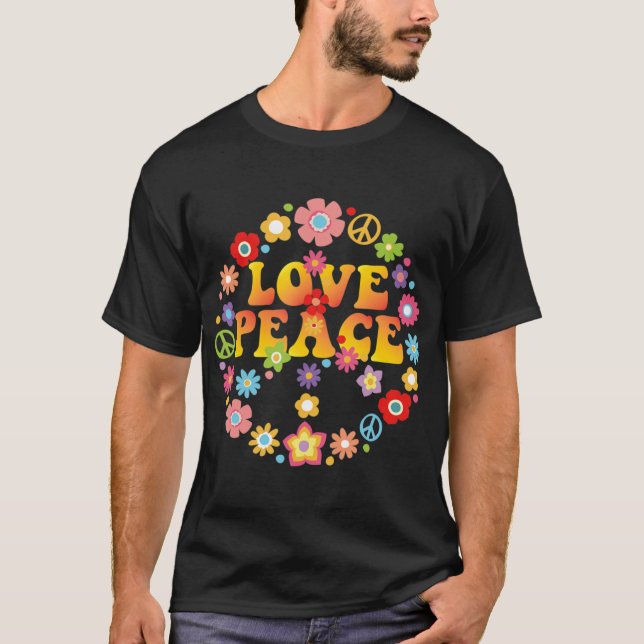 Camiseta PEACE SIGN LOVE 60s 70s Tie Die Hippie Costume (Frente)