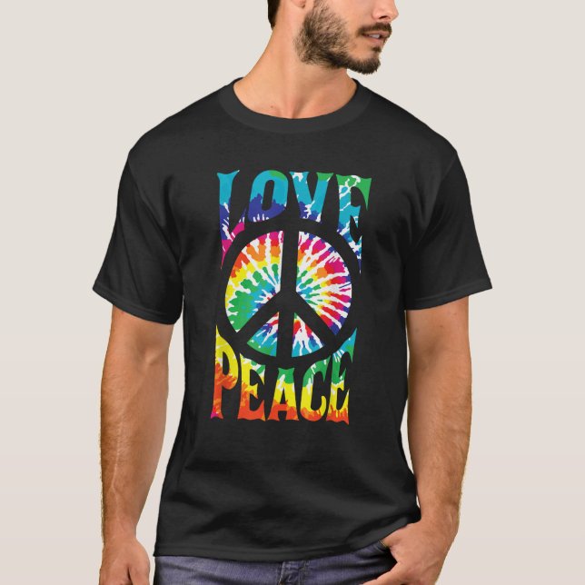 Camiseta PEACE SIGN LOVE 60s 70s Tie Dye Hippie Halloween C (Frente)