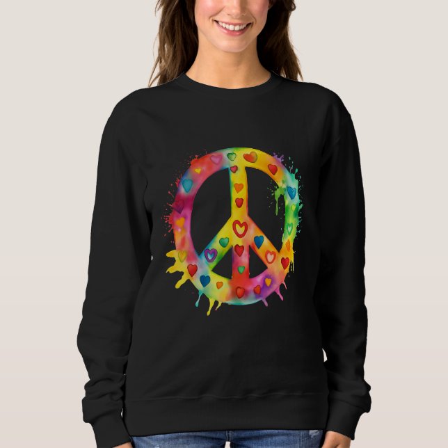 Camiseta Peace Sign World Love Flowers Hippie Groovy Vibes  (Frente)