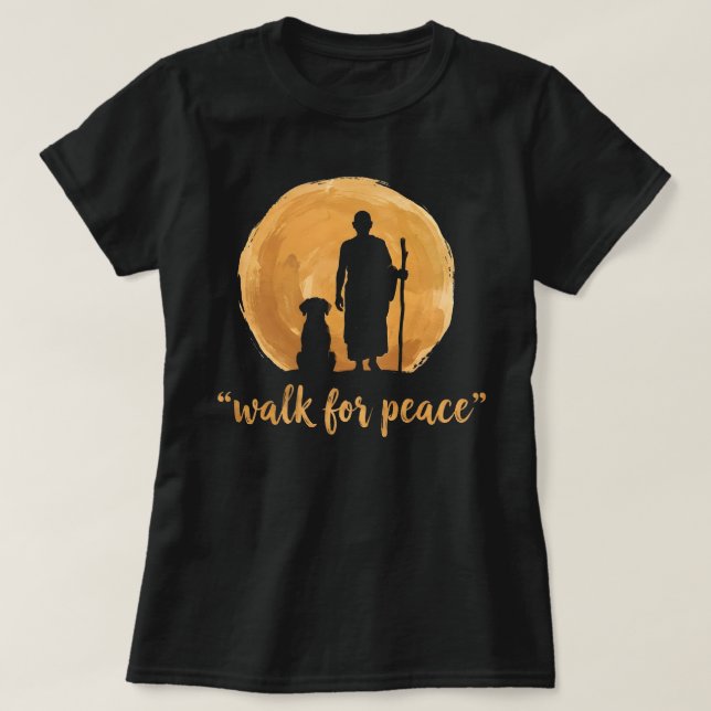 Camiseta Peace Walking Monks With Aloka Dog (Frente do Design)