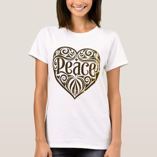 Camiseta Peace Word Art In Gold  (Frente)