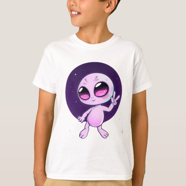 Camiseta Peaceful Alien – Cute Cosmic Vibes in Pastel (Frente)
