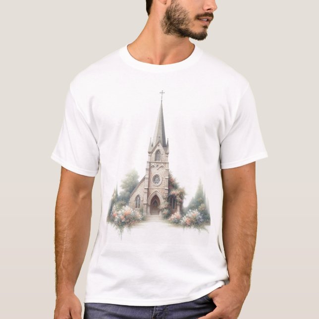 Camiseta Peaceful Country Church – Watercolor with Floral A (Frente)