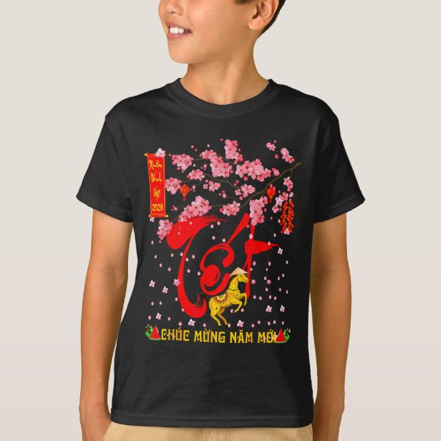 Camiseta Peach Blossom Vietnamese Lunar New Year Horse 2026 (Frente)