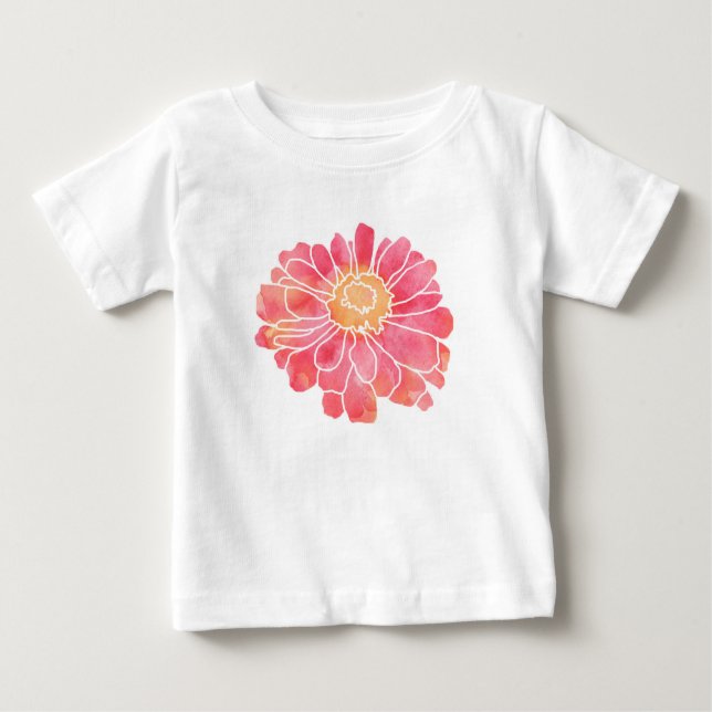 Camiseta Peach Pink Watercolor Zinnia (Frente)