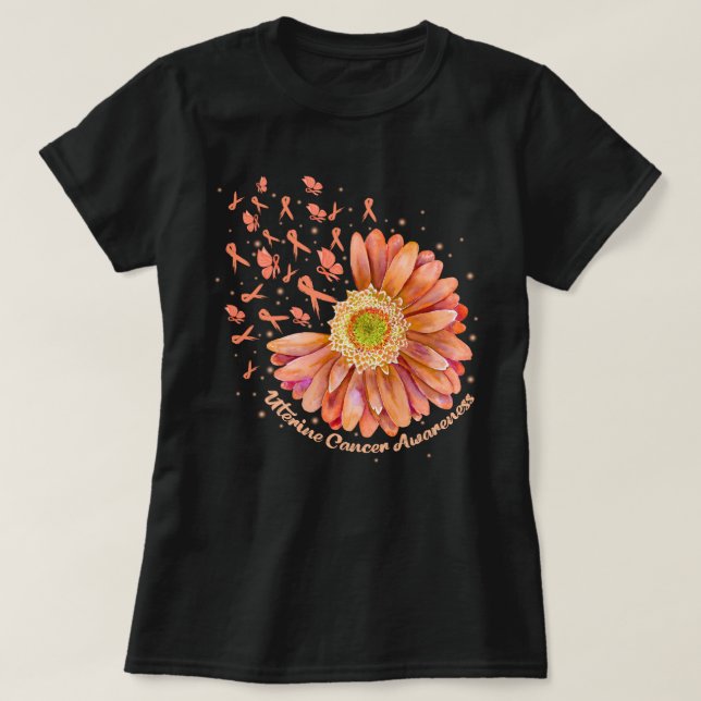 Camiseta Peach Ribbon Hummingbird Uterina de girassol Cance (Frente do Design)