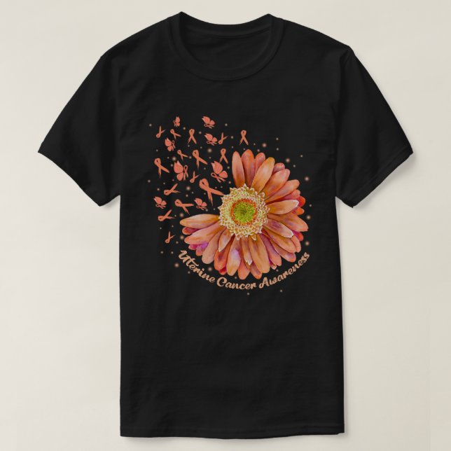 Camiseta Peach Ribbon Hummingbird Uterina de girassol Cance (Frente do Design)