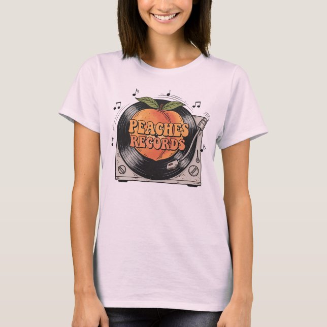 Camiseta Peaches Records Retro Vinyl Music Illustration (Frente)