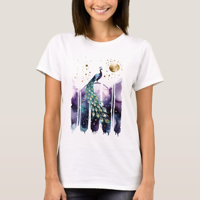 Camiseta Peacock Abstrato de Aquarela (Frente)
