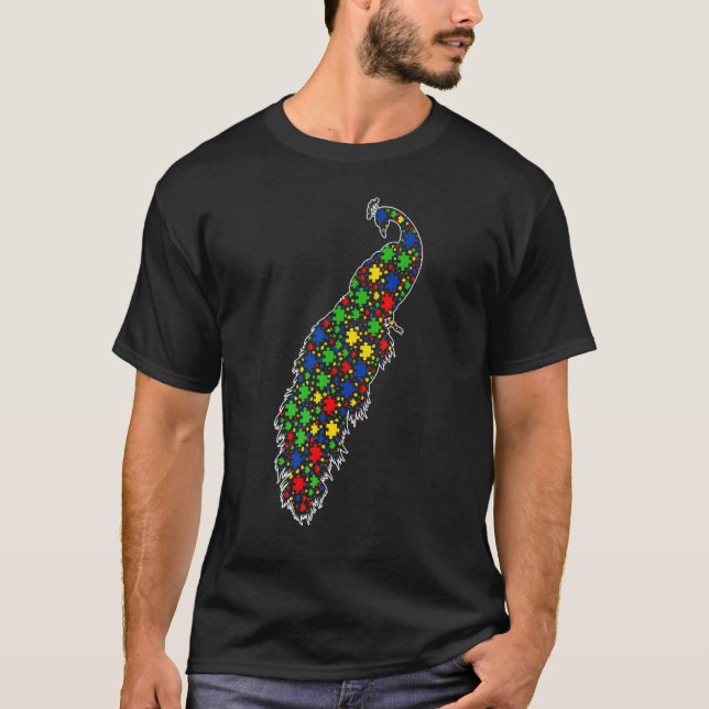 Camiseta Peacock Animais Peças de Quebra-Cabeça Conscientiz (Frente)