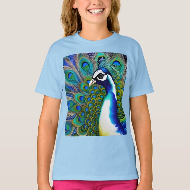 Camiseta Peacock Branco Azul e Verde (Frente)
