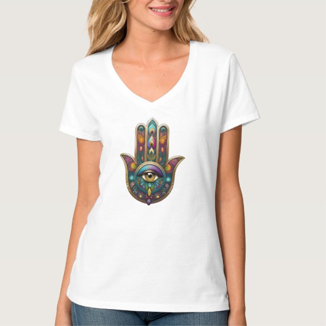 Camiseta Peacock Colors Hamsa w/ Gold Third Eye (Frente)
