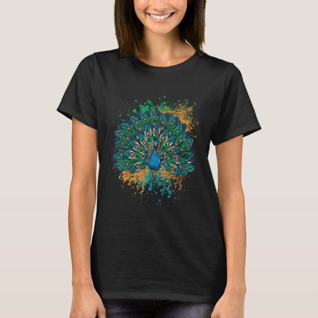 Camiseta Peacock de Cauda Colorida Decorativa (Frente)