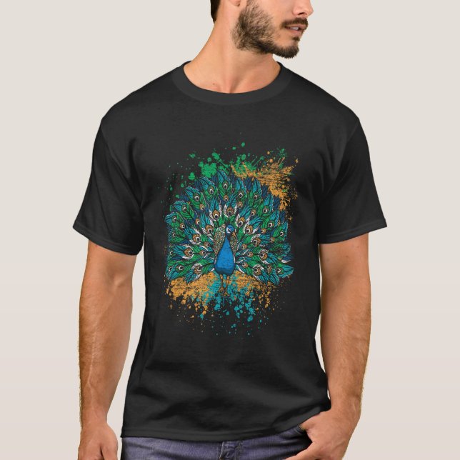 Camiseta Peacock de Cauda Colorida Decorativa (Frente)