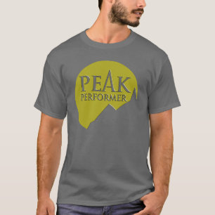 Camiseta "Peak Performer" significa logotipo verde na cinza