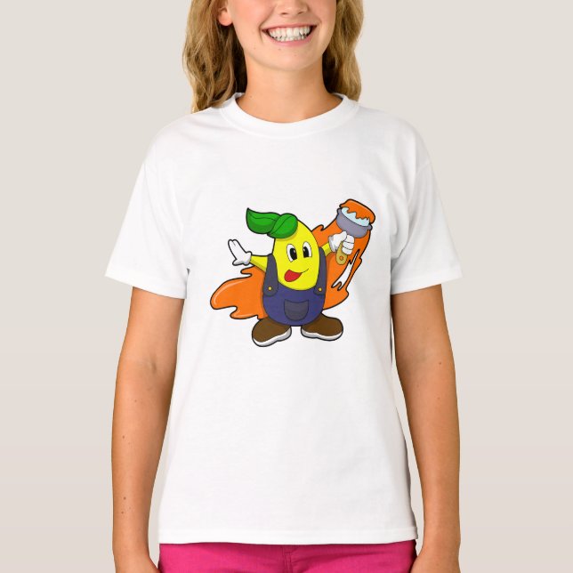 Camiseta Pear como Pincel com Pincel de Tinta (Frente)