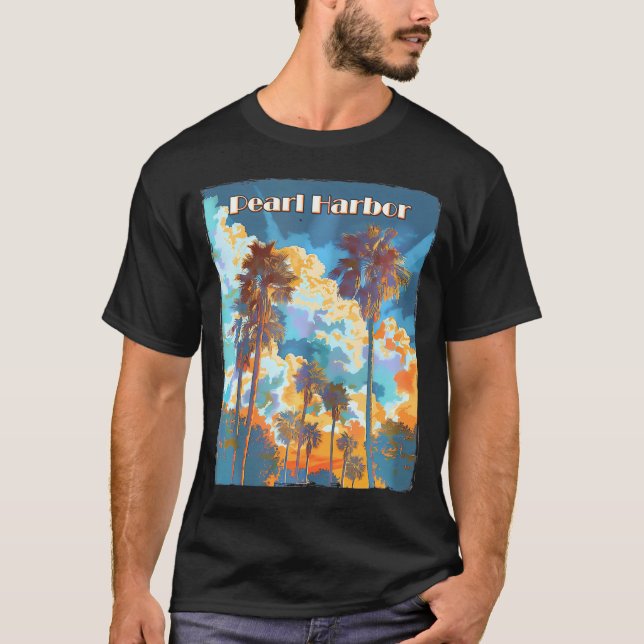 Camiseta Pearl Harbor Hawaii Palm Trees Beach (Frente)