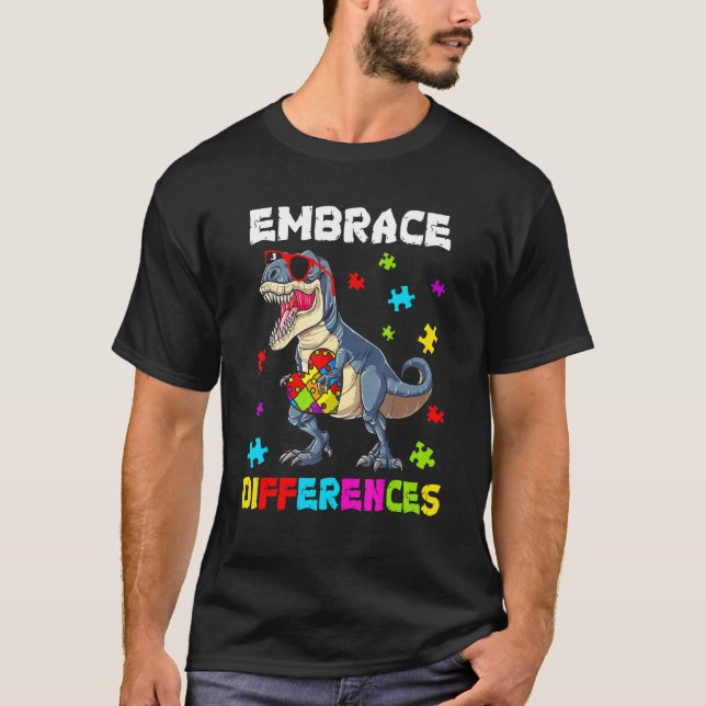 Camiseta Peça de Puzzle de Dinossauro Conscientização do Au (Frente)