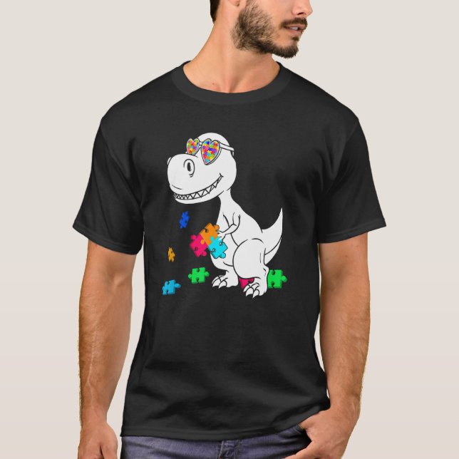 Camiseta Peça de Puzzle de Dinossauro de Conscientização do (Frente)