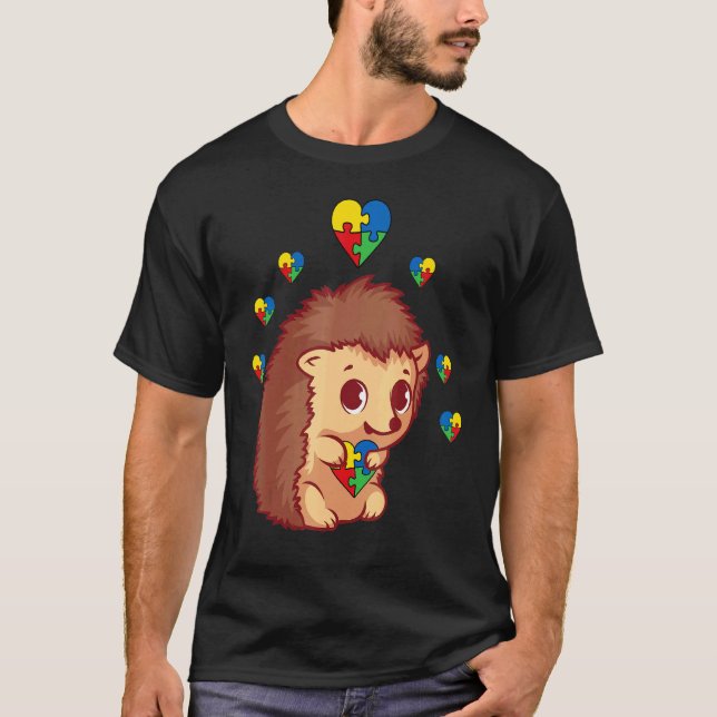 Camiseta Peça de Puzzle do Coração de Ouriço Conscientizaçã (Frente)