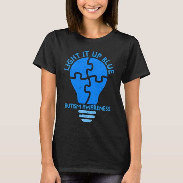 Camiseta Peça de Puzzle Ilumine de Azul Conscientização do  (Frente)