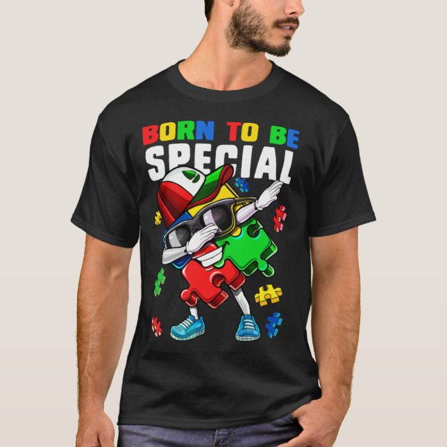 Camiseta Peça de Puzzle Nascido Para Ser Especial Conscient (Frente)