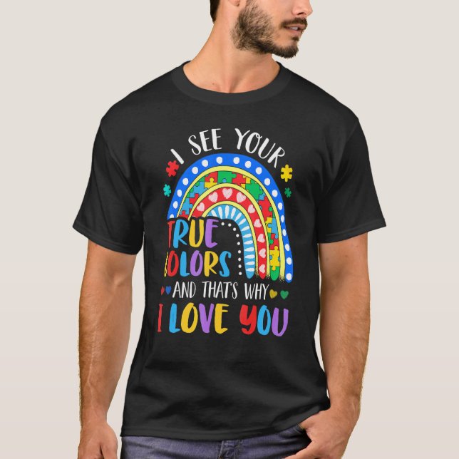 Camiseta Peça de Quebra-Cabeça Arco-Íris Eu Vejo Suas Cores (Frente)