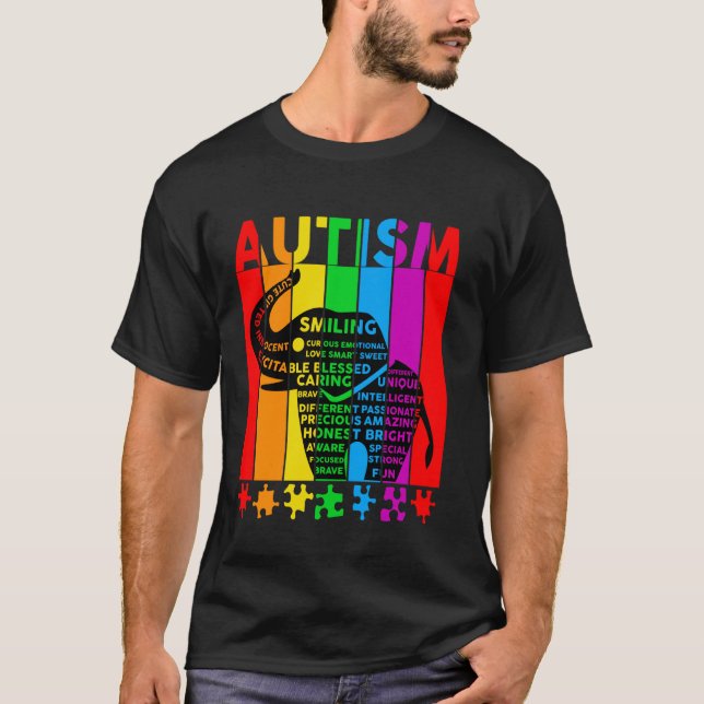 Camiseta Peça de Quebra-Cabeça Colorida de Conscientização  (Frente)