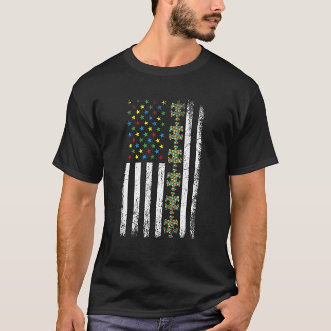 Camiseta Peça de Quebra-Cabeça da Bandeira Americana Consci (Frente)