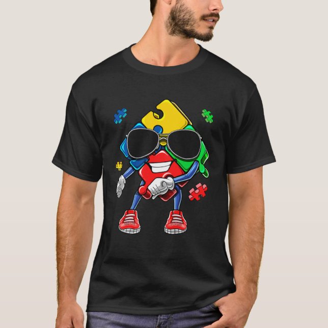 Camiseta Peça de Quebra-Cabeça Dança Floss Mês de Conscient (Frente)