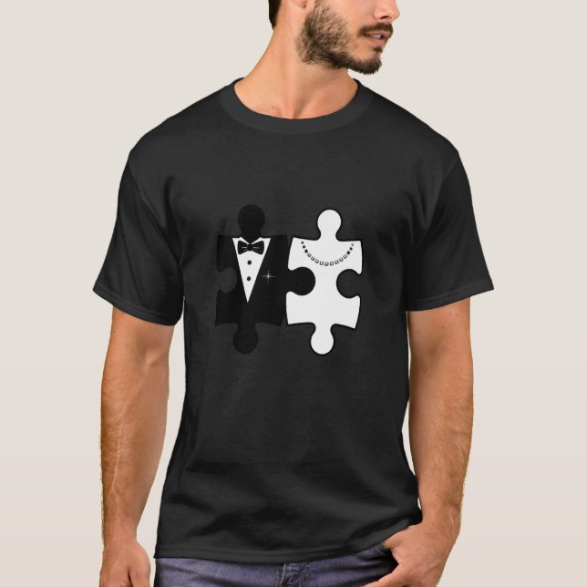 Camiseta Peça de Quebra-Cabeça de Casamento Celebração de C (Frente)