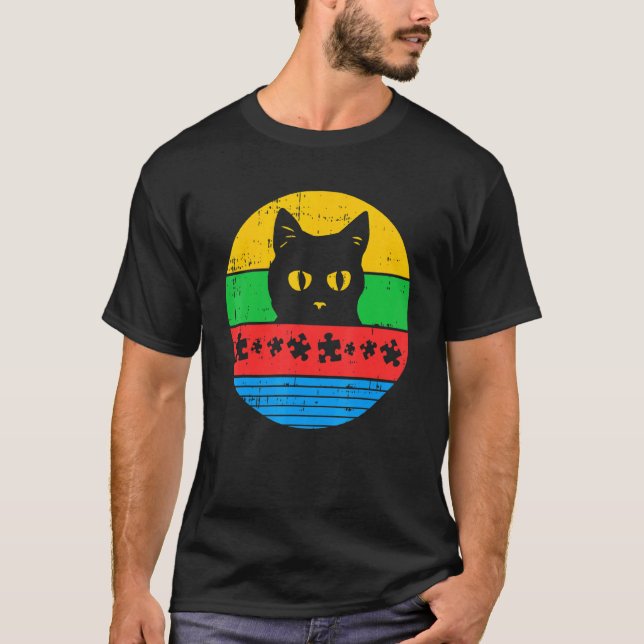 Camiseta Peça de Quebra-Cabeça de Gato Conscientização do A (Frente)