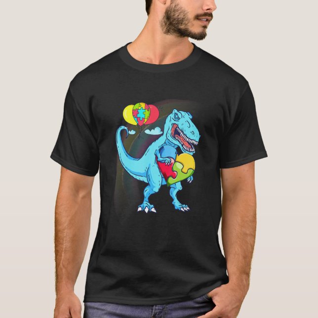 Camiseta Peça de Quebra-Cabeça Dinossauro Conscientização d (Frente)