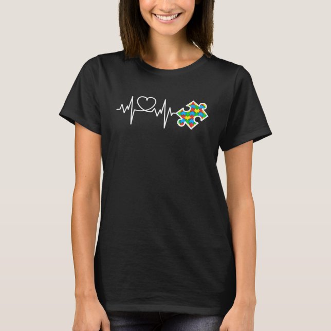Camiseta Peça de Quebra-Cabeça do Coração Batimento Cardíac (Frente)