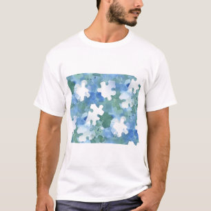 Camiseta Peça de Quebra-cabeça pintada de serra em azul e v