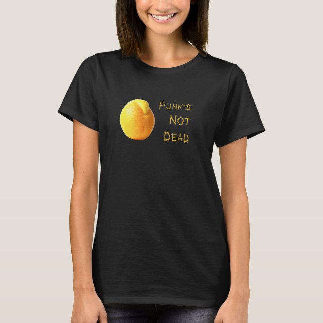 Camiseta Peça Laranja De Fruta Com Mohawk E Palavras Punk (Frente)