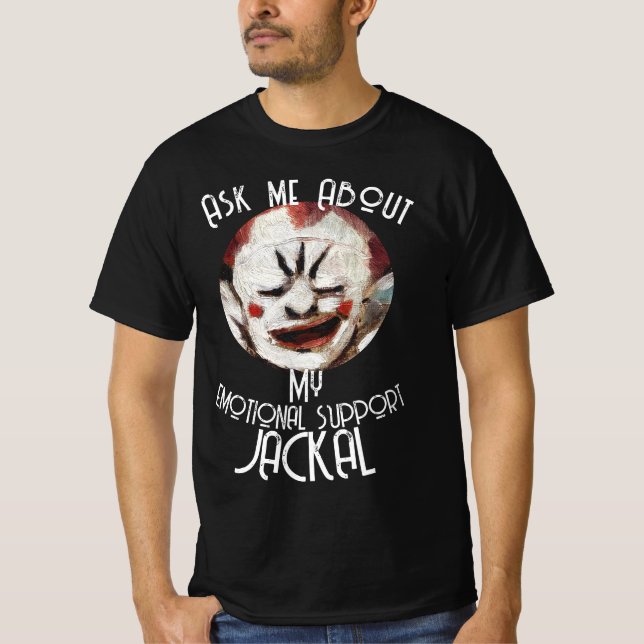 Camiseta Peça-me o Palhaço de Suporte Emocional Cadaver JAC (Frente)