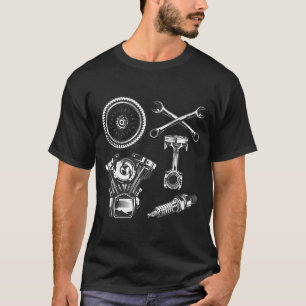Camiseta Peças de Bicicleta Projeto de Motocicleta Vintage