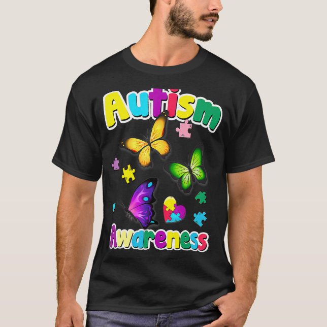 Camiseta Peças de Puzzle de Borboleta de Conscientização do (Frente)