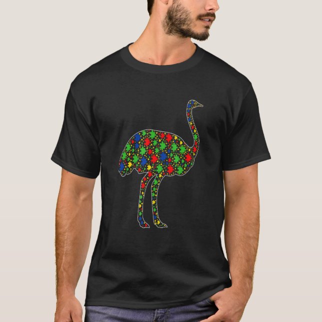 Camiseta Peças de Quebra-Cabeça de Animais de Avestruz Engr (Frente)