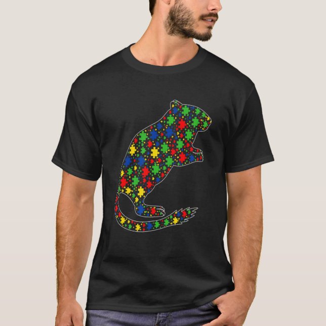 Camiseta Peças de Quebra-Cabeça de Animais Gerbil Conscient (Frente)