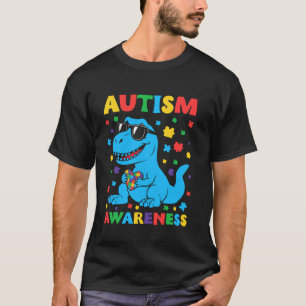 Camiseta Peças de Quebra-Cabeça de Autismo Colorido de Dino