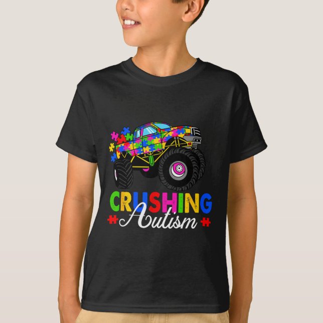 Camiseta Peças de quebra-cabeça de caminhão monstro esmagan (Frente)