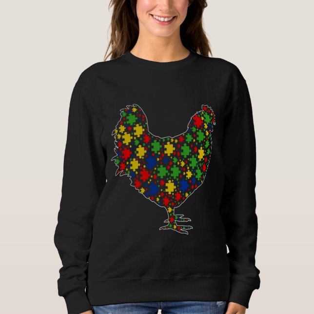 Camiseta Peças de Quebra-cabeça de Galinhas Engraçadas Auti (Frente)
