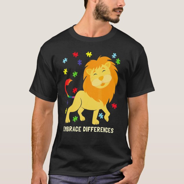 Camiseta Peças de quebra-cabeça do Leão de Conscientização  (Frente)