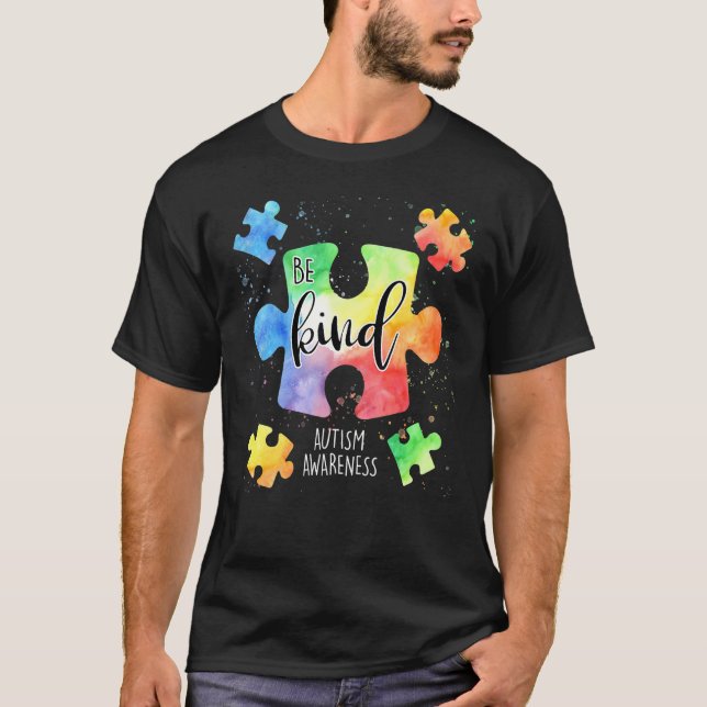 Camiseta Peças de Quebra-Cabeça Ser Gentil Conscientização  (Frente)