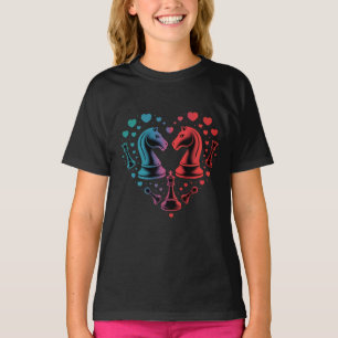 Camiseta Peças de Xadrez Cavaleiro Forma de Coração Moderna