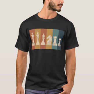 Camiseta Peças de Xadrez Retrô em Blocos de Cor Arte